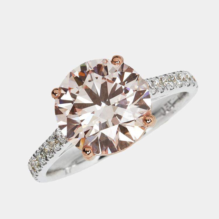 Pre Owned 2.40 cts Pink Round Lab Grown Diamond 18k Two Tone Gold Ring Size 52