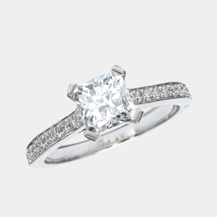 Pre Owned 2.40 cts Princess and Round Lab Grown Diamond 14k White Gold Ring Size 57