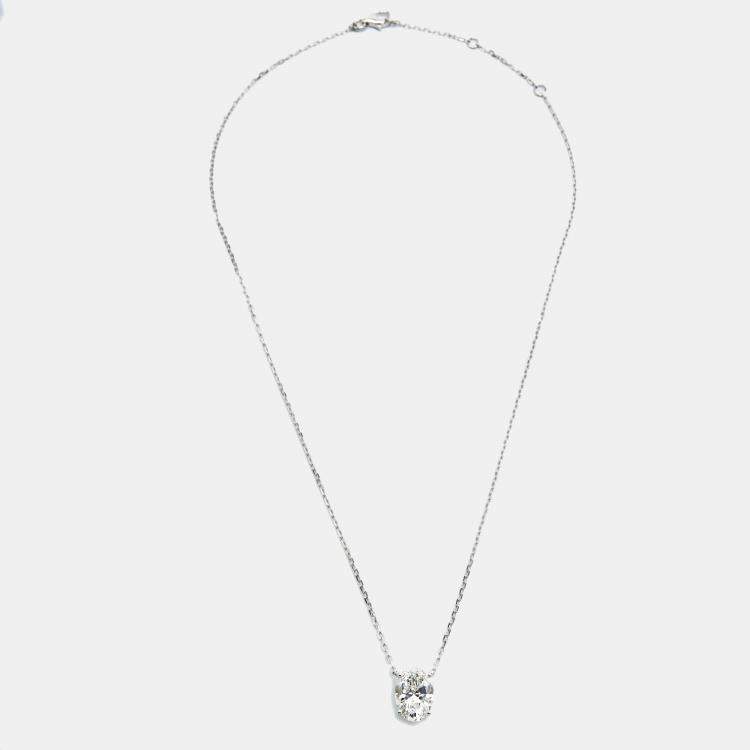 Pre Owned 3.00 cts Oval Brilliant Lab Grown Diamond 18k White Gold Chain Necklace
