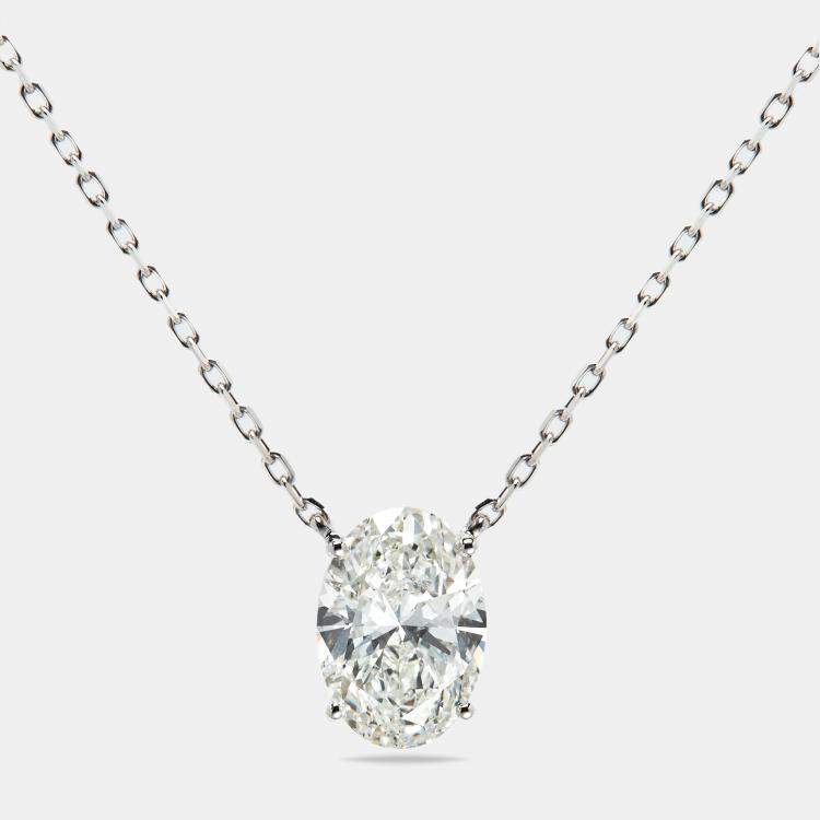 Pre Owned 3.00 cts Oval Brilliant Lab Grown Diamond 18k White Gold Chain Necklace