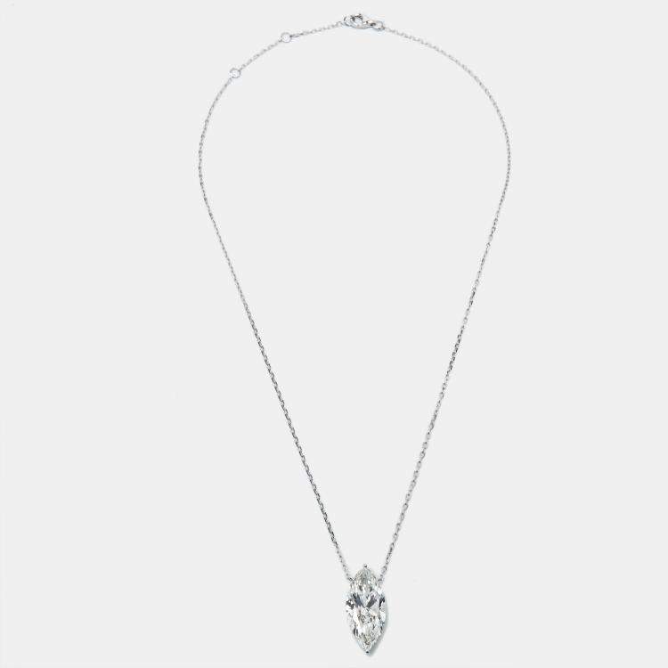Pre Owned 7.00 cts Marquise Briliant Lab Grown Diamond 18k White Gold Chain Necklace