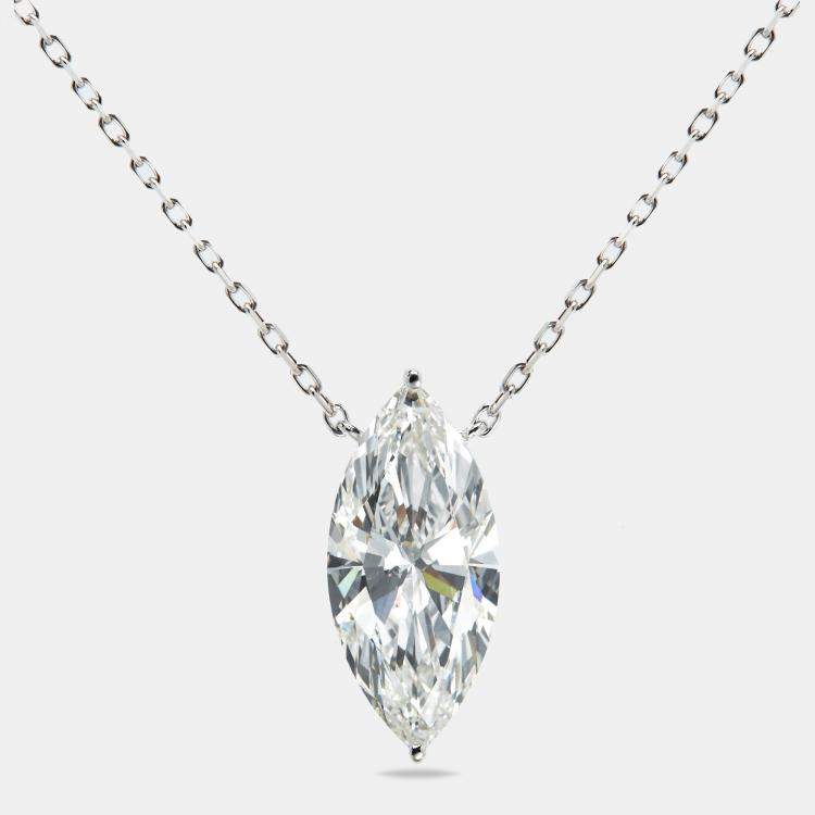 Pre Owned 7.00 cts Marquise Briliant Lab Grown Diamond 18k White Gold Chain Necklace