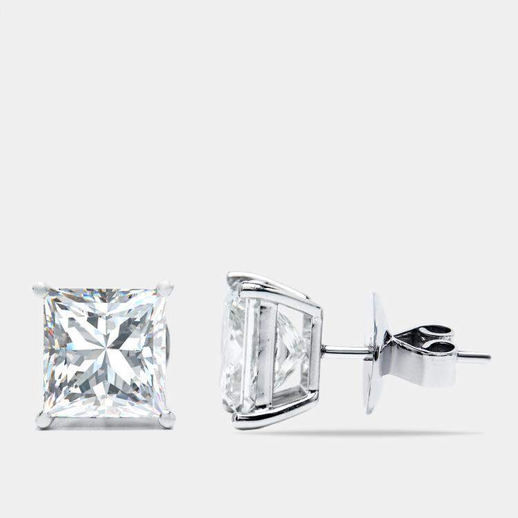 Pre Owned 6.00 cts Princess Cut Lab Grown Diamond 18k White Gold Earrings