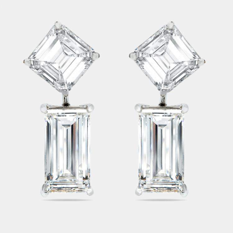 Pre Owned 24.00 cts Emerald Cut and Asscher Cut Lab Grown Diamond 18k White Gold Earrings