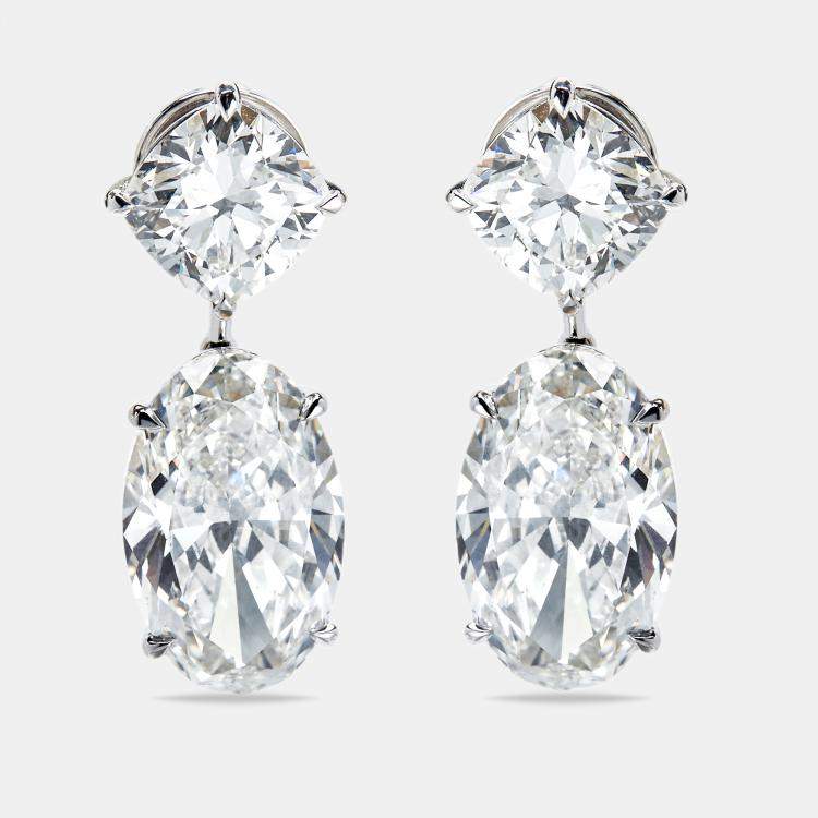 مملوكة مسبقًا 20.00 cts Cushion and Oval Cut Lab Grown Diamond 18k White Gold Earrings