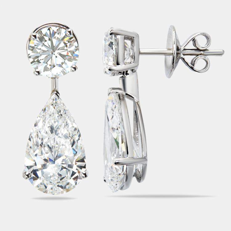 Pre Owned 8.00 cts Round and Pear Cut Lab Grown Diamond 18k White Gold Earrings