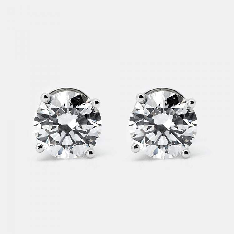 Pre Owned 6.00 cts Round Brilliant Cut 18k White Gold Lab Grown Diamonds Solitaire Stud Earrings