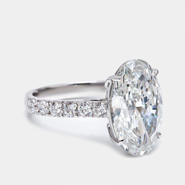 Pre Owned 5.65 cts Oval Round 18k White Gold Lab Grown Diamond Ring Size 52