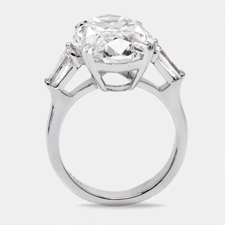 Pre Owned 11.00 cts Oval Cut and Trapezoid Lab Grown Diamond 18k White Gold Ring Size 52