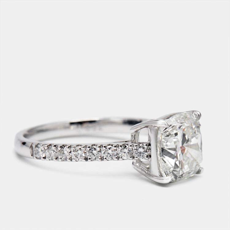 Pre Owned 2.80 cts Cushion Cut and Round Lab Grown Diamond 18k White Gold Ring Size 51