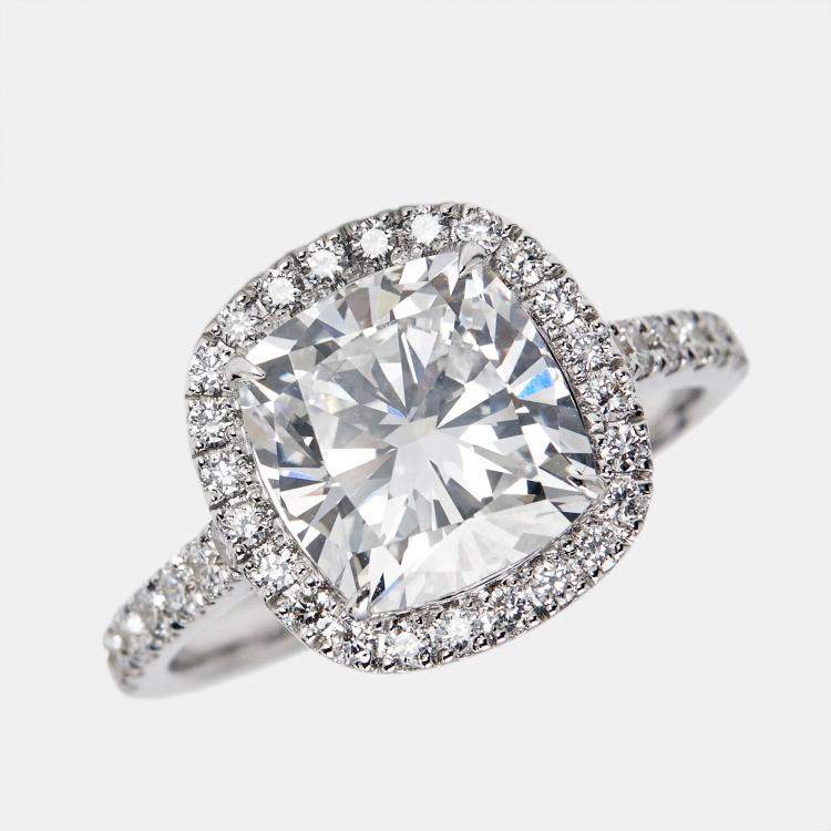 Pre Owned 3.50 cts Cushion Cut and Round Lab Grown Diamond 18k White Gold Ring Size 52