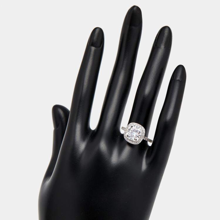 Pre Owned 3.50 cts Cushion Cut and Round Lab Grown Diamond 18k White Gold Ring Size 52