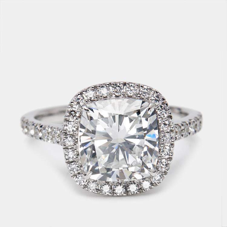 Pre Owned 3.50 cts Cushion Cut and Round Lab Grown Diamond 18k White Gold Ring Size 52