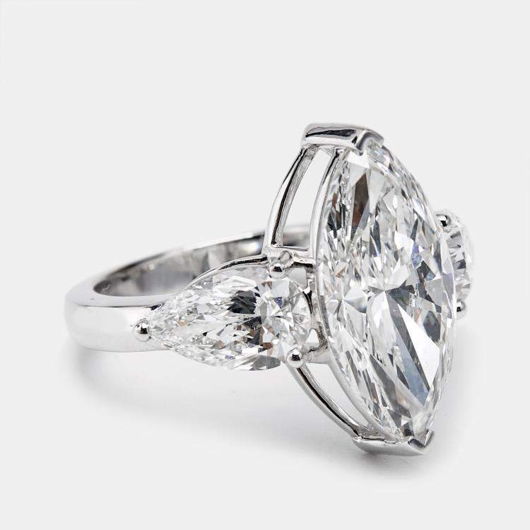 Pre Owned 7.10 cts Marquise and Pear Lab Grown Diamond 18k White Gold Ring Size 52