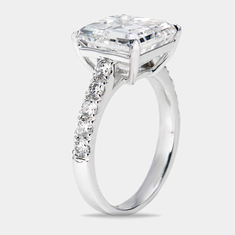 Pre Owned 5.50 cts Asscher and Round Lab Grown Diamond 18k White Gold Ring Size 51
