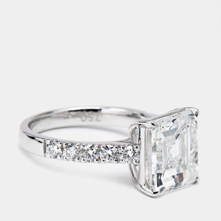Pre Owned 5.50 cts Asscher and Round Lab Grown Diamond 18k White Gold Ring Size 51