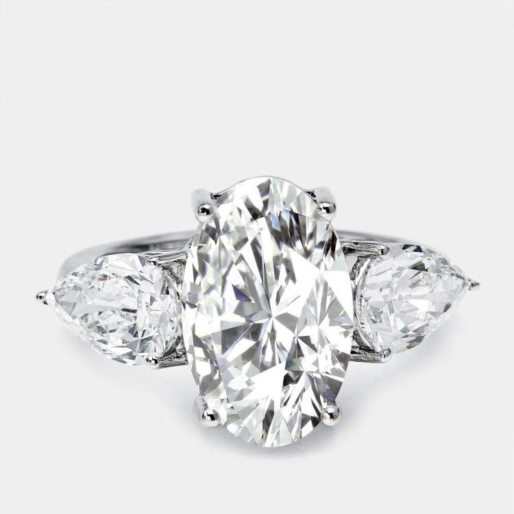 Pre Owned 7.45 cts Oval and Pear Lab Grown Diamond 18k White Gold Ring Size 53