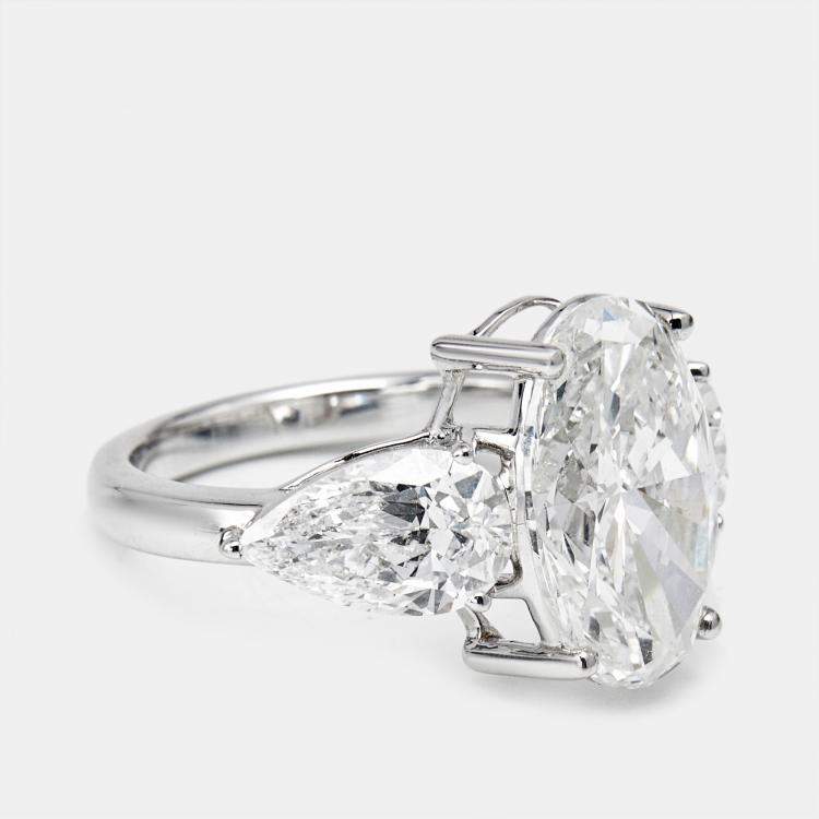 Pre Owned 7.45 cts Oval and Pear Lab Grown Diamond 18k White Gold Ring Size 53
