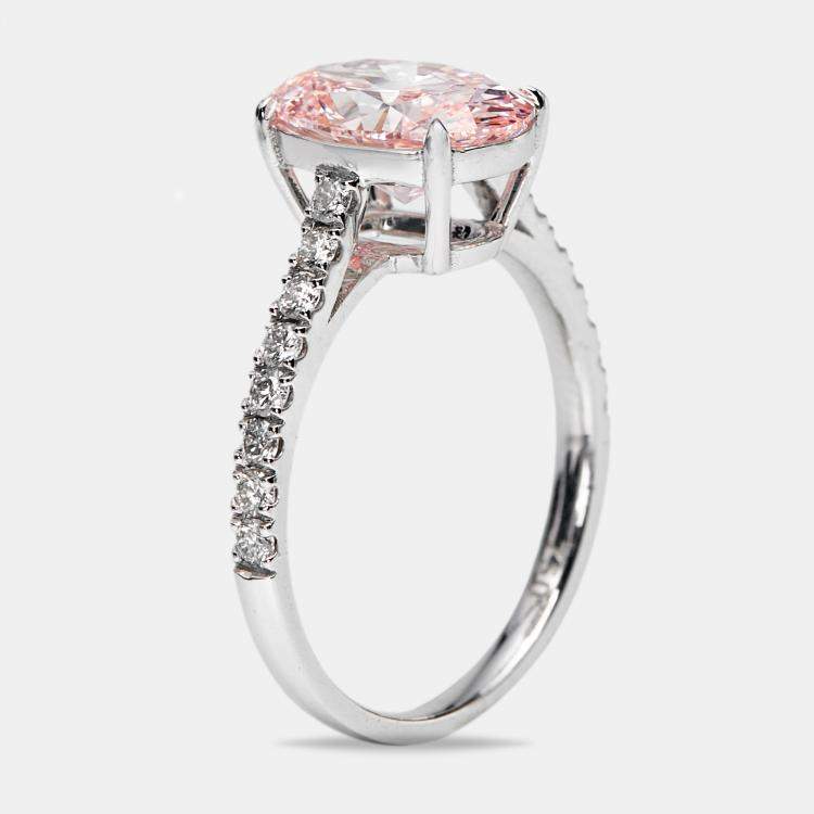 Pre Owned 2.30 cts Pink Oval and Round Lab Grown Diamond 18k White Gold Ring Size 51