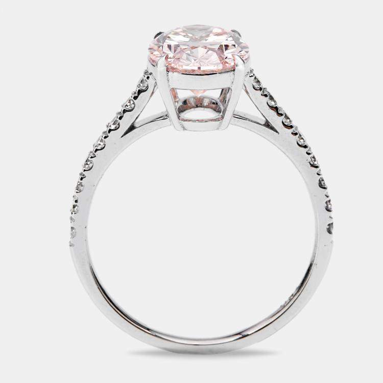 Pre Owned 2.30 cts Pink Oval and Round Lab Grown Diamond 18k White Gold Ring Size 51