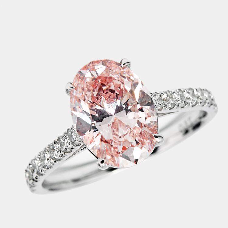 Pre Owned 2.30 cts Pink Oval and Round Lab Grown Diamond 18k White Gold Ring Size 51