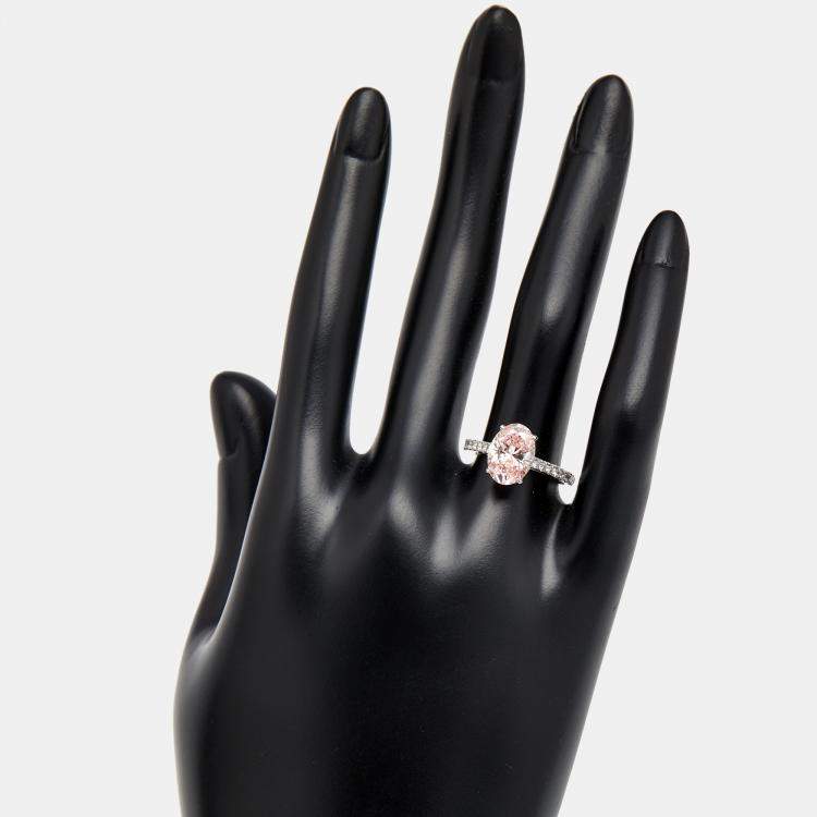 Pre Owned 2.30 cts Pink Oval and Round Lab Grown Diamond 18k White Gold Ring Size 51