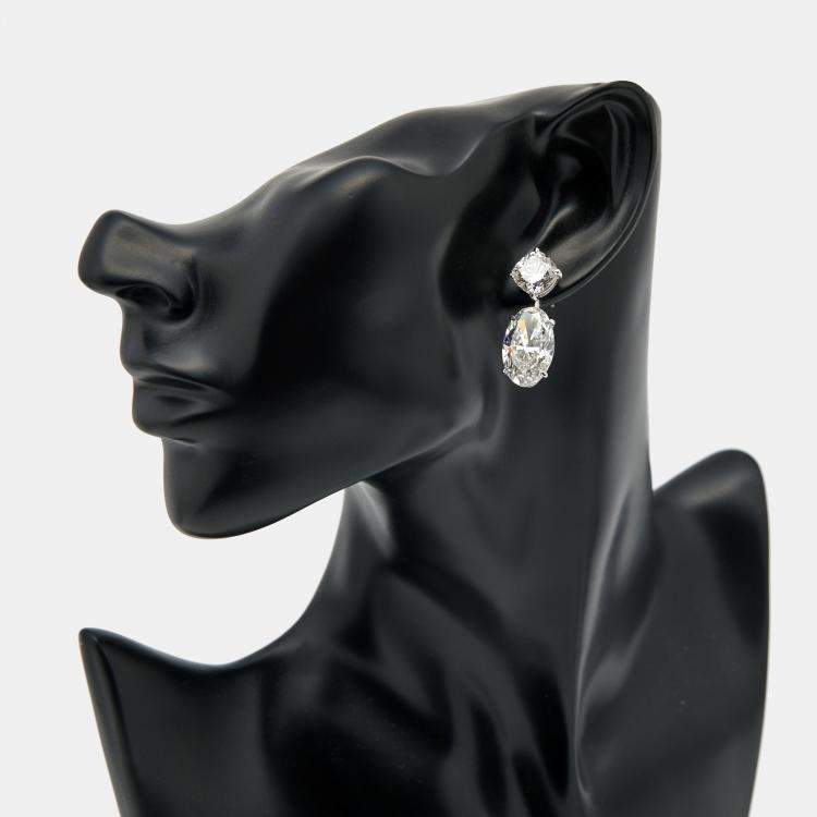 Pre Owned 20.05 cts Oval and Cushion Lab Grown Diamond 18k White Gold Earrings