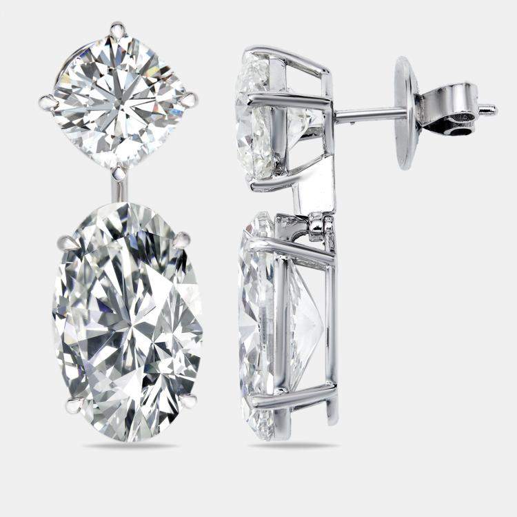 Pre Owned 20.05 cts Oval and Cushion Lab Grown Diamond 18k White Gold Earrings
