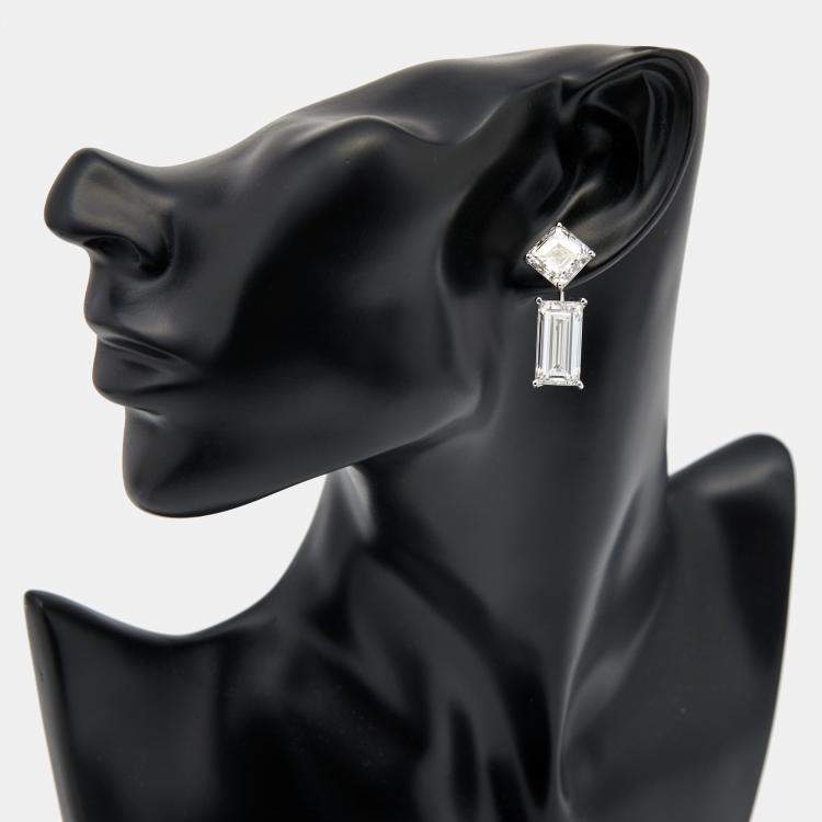 Pre Owned 24.25 cts Asscher and Baguette Cut Lab Grown Diamond 18k White Gold Earrings