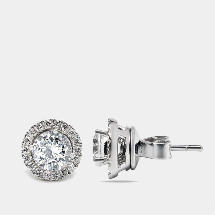 Pre Owned 1.30 cts Round Brilliant Lab Grown Diamond 18k White Gold Earrings