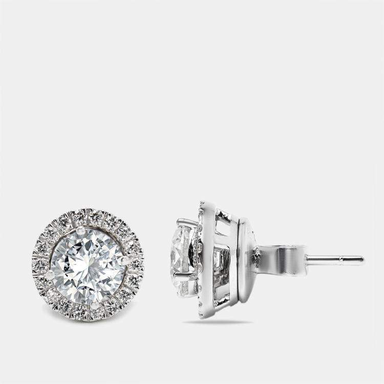 Pre Owned 2.50 cts Round Brilliant Lab Grown Diamond 18k White Gold Earrings
