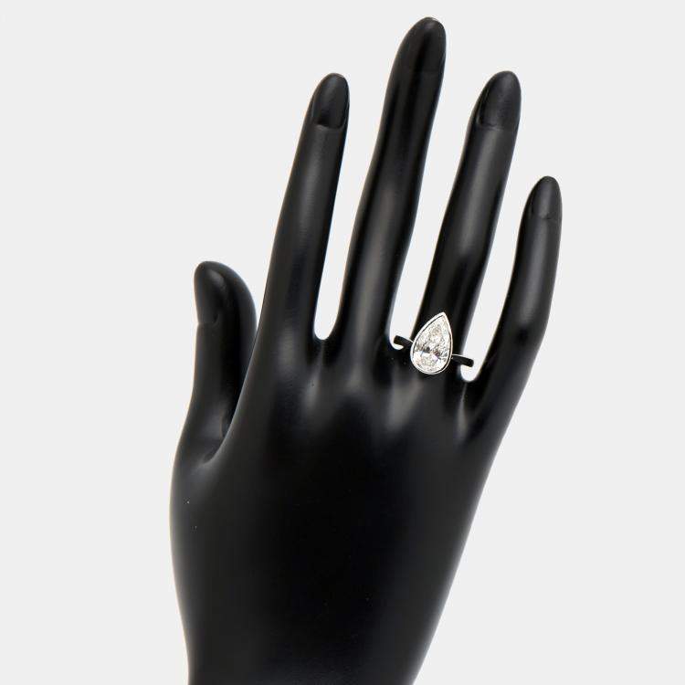 Pre Owned 3.00 cts Pear Brilliant Cut Lab Grown Diamond 18k White Gold Ring Size 52