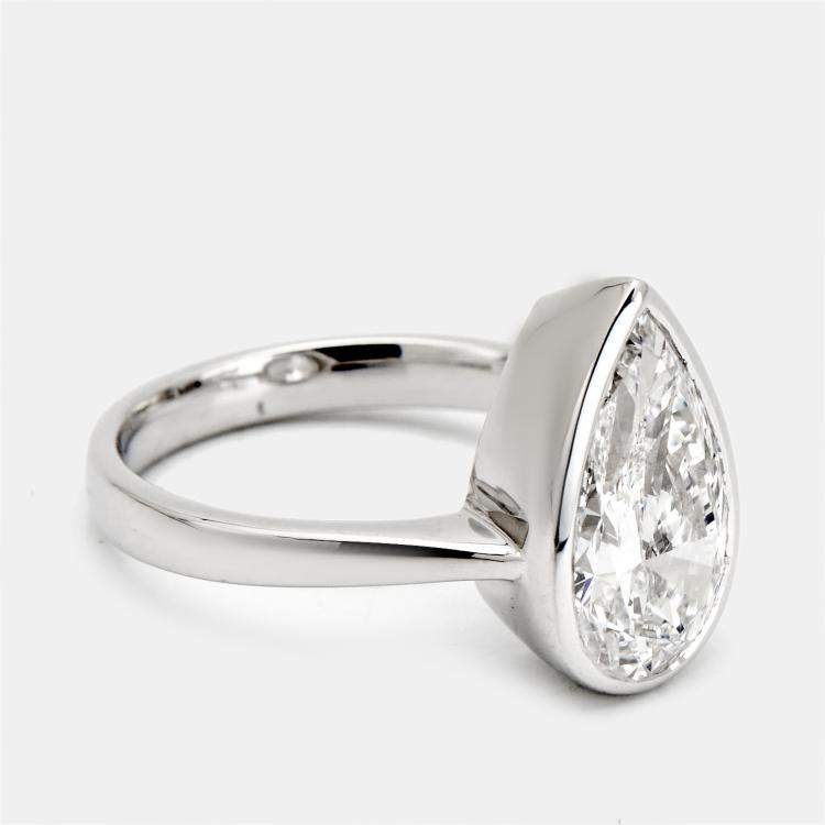 Pre Owned 3.00 cts Pear Brilliant Cut Lab Grown Diamond 18k White Gold Ring Size 52