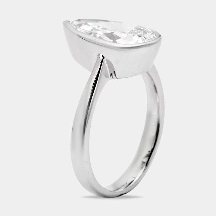 Pre Owned 3.00 cts Pear Brilliant Cut Lab Grown Diamond 18k White Gold Ring Size 52