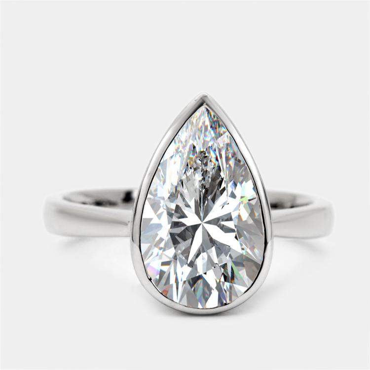 Pre Owned 3.00 cts Pear Brilliant Cut Lab Grown Diamond 18k White Gold Ring Size 52