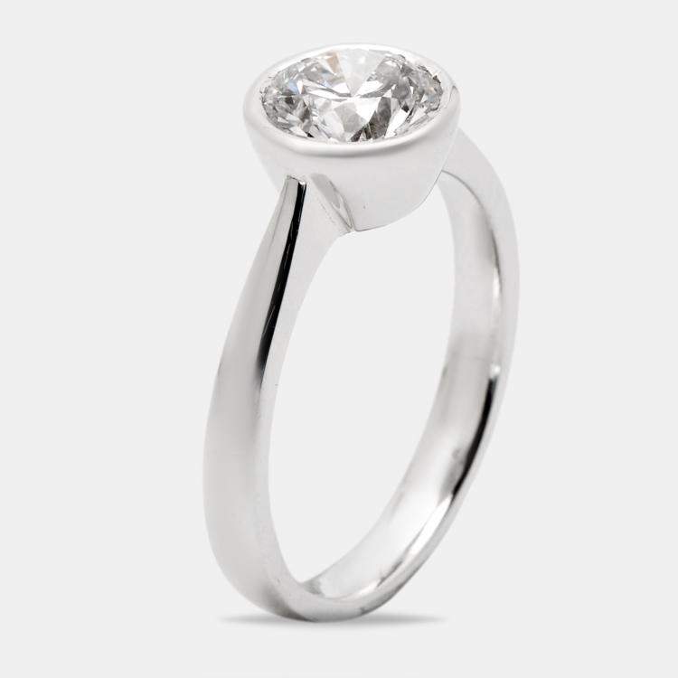 مملوكة مسبقًا 1.30 cts Round Brilliant Cut Lab Grown Diamond 18k White Gold Ring Size 52