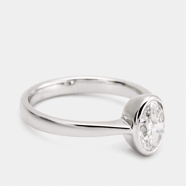 Pre Owned 1.00 cts Oval Cut Lab Grown Diamond 18k White Gold Ring Size 52