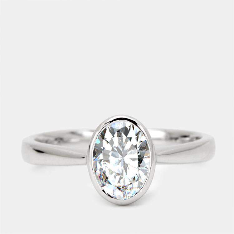 Pre Owned 1.00 cts Oval Cut Lab Grown Diamond 18k White Gold Ring Size 52