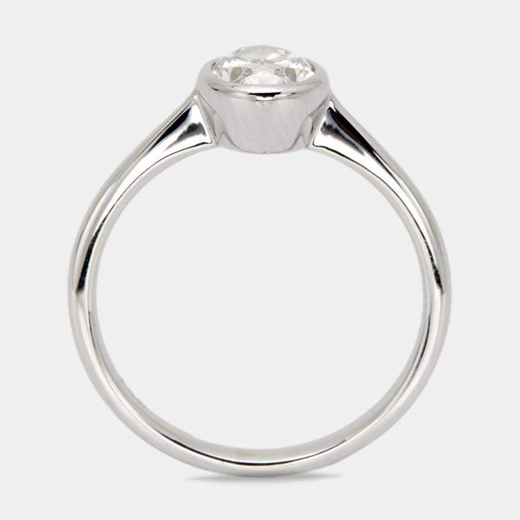 Pre Owned 1.00 cts Oval Cut Lab Grown Diamond 18k White Gold Ring Size 52