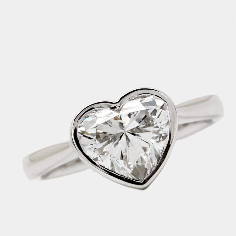 Pre Owned 2.00 cts Heart Brilliant Cut Lab Grown Diamond 18k White Gold Ring Size 52