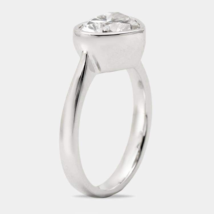 Pre Owned 2.00 cts Heart Brilliant Cut Lab Grown Diamond 18k White Gold Ring Size 52