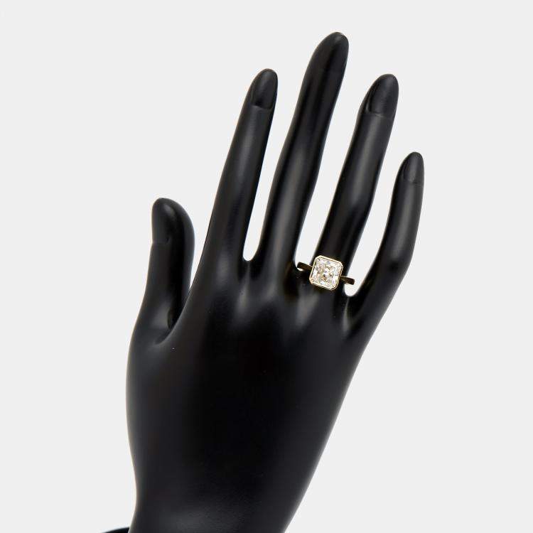 Pre Owned 3.00 cts Square Radiant Brilliant Cut Lab Grown Diamond 18k Yellow Gold Ring Size 52