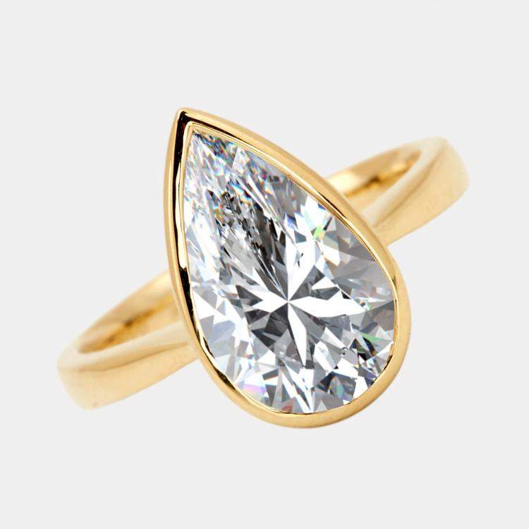 Pre Owned 2.80 cts Pear Brilliant 18k Yellow Gold Lab Grown Diamonds Ring Size 52