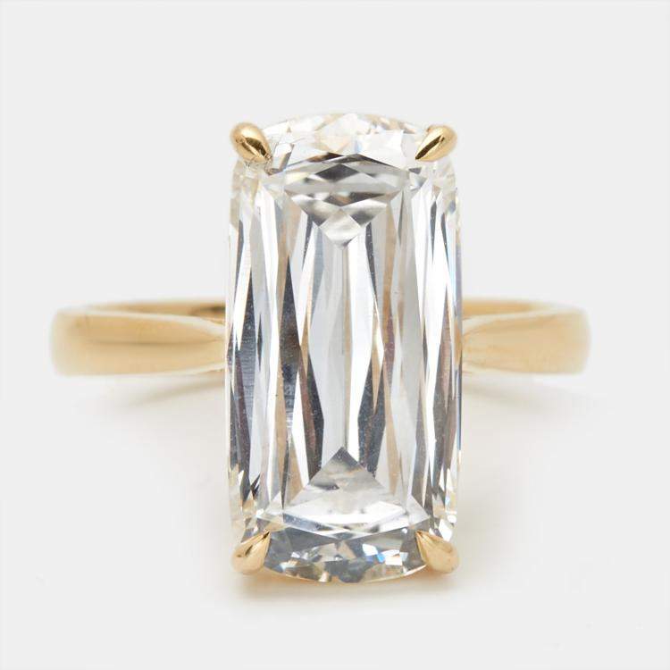 Pre Owned 7.20 cts Elongated Cushion 18k Yellow Gold Lab Grown Diamonds Ring Size 52