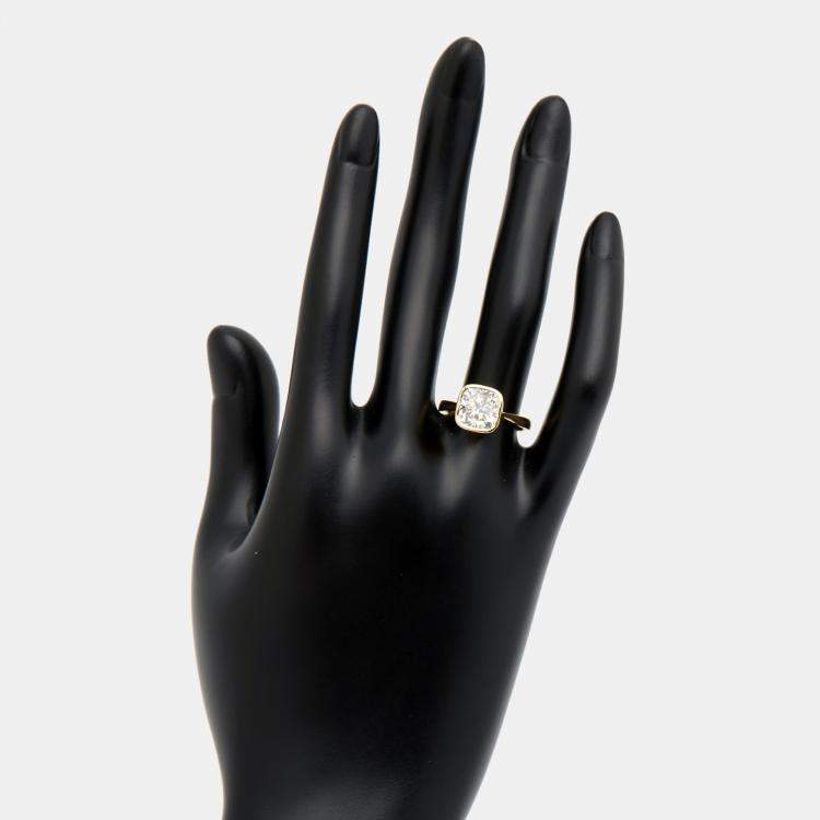 Pre Owned 3.00 cts Cushion Brilliant 18k Yellow Gold Lab Grown Diamonds Ring Size 52