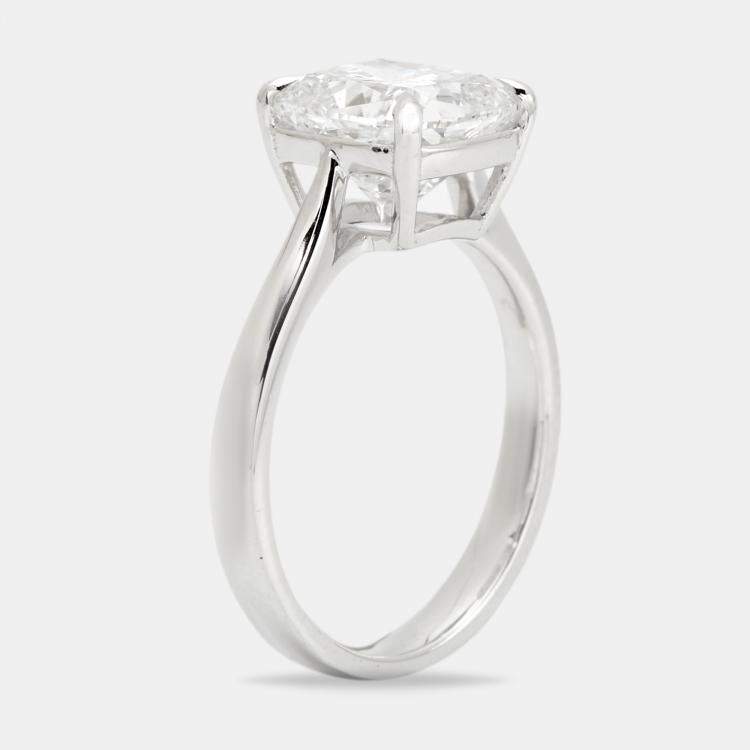 Pre Owned 3.00 cts Cushion Brilliant Lab Grown Diamond 18k White Gold Ring Size 52
