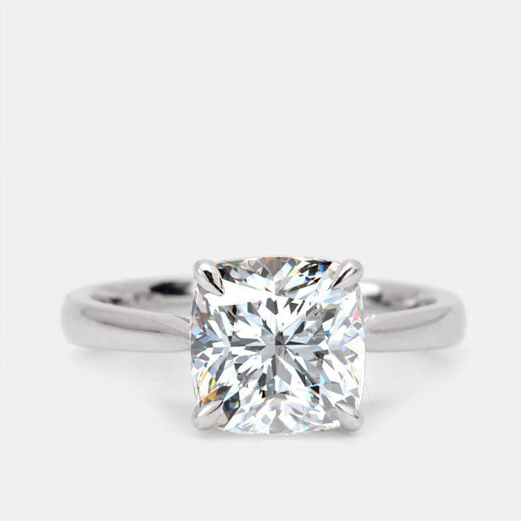 Pre Owned 3.00 cts Cushion Brilliant Lab Grown Diamond 18k White Gold Ring Size 52