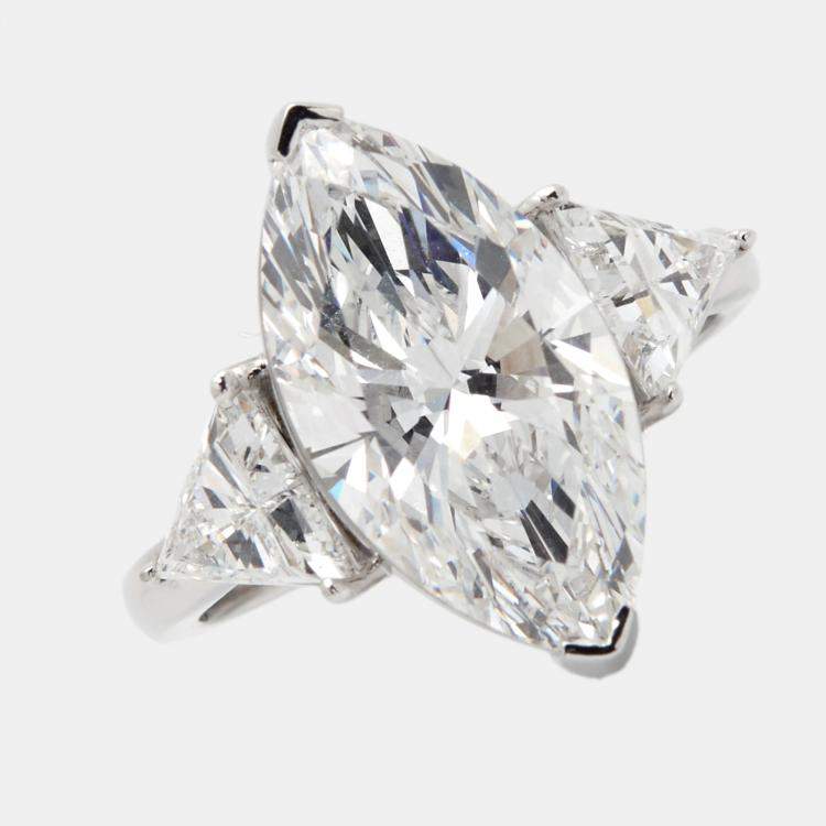Pre Owned 6.00 cts Marquise and Trillion Lab Grown Diamond 18k White Gold Ring Size 53