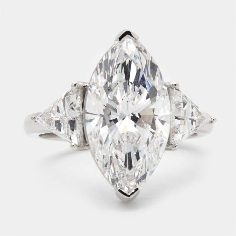 Pre Owned 6.00 cts Marquise and Trillion Lab Grown Diamond 18k White Gold Ring Size 53