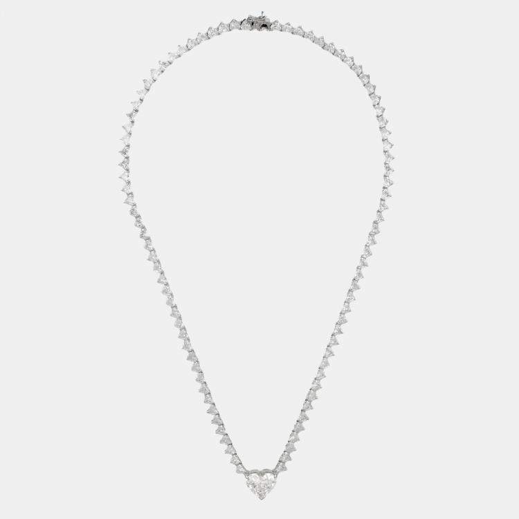 Pre Owned 23.25 cts Heart Brilliant Lab Grown Diamond 18k White Gold Necklace (Center 5 cts)